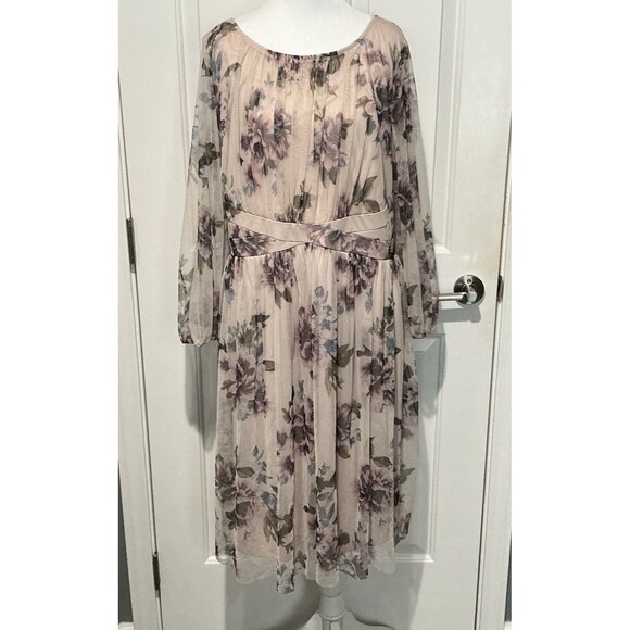 NEW Candalite Women’s Floral Dress Lilac Mesh Overlay Sheer Size 2X - Picture 1 of 9